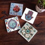 Pinecone SC178 4 Parça Set 10x10 CM Stone Coasters Fatma Ana Eli (Hamsa) Nar Taş Masaüstü Koruyucu Altlık