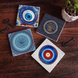 Pinecone SC394 4 Parça Set 10X10 CM Stone Coasters Nazar Taş Bardak Altlığı Masaüstü Koruyucu Altlık