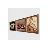 Pinecone Soteria Mozaiği, Şahmeran, Nar Taş Duvar Tablosu - Ahşap Çerçeveli Taş Tablo - 25x25 cm - 3 Parça Set - Dekoratif Duvar Sanatı - Modern Ev ve Ofis Duvar Dekoru W3-975