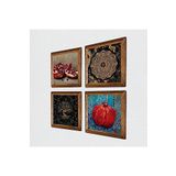 Pinecone Sri Yantra, Hayat Ağacı, Nar Taş Duvar Tablosu - Ahşap Çerçeveli Taş Tablo - 25x25 cm - 4 Parça Set - Dekoratif Duvar Sanatı - Modern Ev ve Ofis Duvar Dekoru W4-651