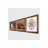 Pinecone Sri Yantra, Kaplumbağa Terbiyecisi, Nar Taş Duvar Tablosu - Ahşap Çerçeveli Taş Tablo - 25x25 cm - 3 Parça Set - Dekoratif Duvar Sanatı - Modern Ev ve Ofis Duvar Dekoru W3-1543