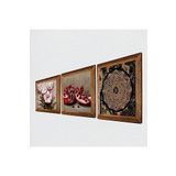 Pinecone Sri Yantra, Kelebekli Çiçek, Nar Taş Duvar Tablosu - Ahşap Çerçeveli Taş Tablo - 25x25 cm - 3 Parça Set - Dekoratif Duvar Sanatı - Modern Ev ve Ofis Duvar Dekoru W3-1251