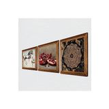 Pinecone Sri Yantra, Leonardo da Vinci At Heykeli, Nar Taş Duvar Tablosu - Ahşap Çerçeveli Taş Tablo - 25x25 cm - 3 Parça Set - Dekoratif Duvar Sanatı - Modern Ev ve Ofis Duvar Dekoru W3-1322