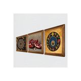 Pinecone Sri Yantra, Nazar Boncuğu, Nar Taş Duvar Tablosu - Ahşap Çerçeveli Taş Tablo - 25x25 cm - 3 Parça Set - Dekoratif Duvar Sanatı - Modern Ev ve Ofis Duvar Dekoru W3-1610