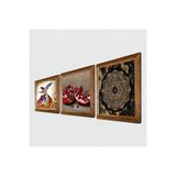 Pinecone Sri Yantra, Semazen, Nar Taş Duvar Tablosu - Ahşap Çerçeveli Taş Tablo - 25x25 cm - 3 Parça Set - Dekoratif Duvar Sanatı - Modern Ev ve Ofis Duvar Dekoru W3-882