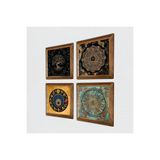 Pinecone Sri Yantra, Yaşam Çiçeği, Hayat Ağacı, Nazar Taş Duvar Tablosu - Ahşap Çerçeveli Taş Tablo - 25x25 cm - 4 Parça Set - Dekoratif Duvar Sanatı - Modern Ev ve Ofis Duvar Dekoru W4-728