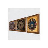 Pinecone Sri Yantra, Yaşam Çiçeği, Nazar Boncuğu Taş Duvar Tablosu - Ahşap Çerçeveli Taş Tablo - 25x25 cm - 3 Parça Set - Dekoratif Duvar Sanatı - Modern Ev ve Ofis Duvar Dekoru W3-370