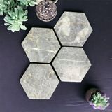 Pinecone Stone Altıgen Taş Bardak Altlığı Seti - 4 Parça - Dekoratif, Rustik Mutfak Aksesuarı, 10x10 cm, Kaydırmaz Tabanlı, Şık ve Dayanıklı SC99