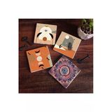 Pinecone Stone Bohem, Mandala Taş Bardak Altlığı Seti - 4 Parça - Dekoratif, Rustik Mutfak Aksesuarı, 10X10 Cm, Kaydırmaz Tabanlı, Şık Ve Da