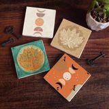 Pinecone Stone Bohem, Minimalist Soyut, Lotus Çiçeği Taş Bardak Altlığı – 4’lü Set, 10x10 cm Dekoratif Masaüstü Koruyucu Doğaltaş Altlık |SC458|