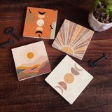 Pinecone Stone Bohem, Minimalist Soyut Taş Bardak Altlığı – 4’lü Set, 10x10 cm Dekoratif Masaüstü Koruyucu Doğaltaş Altlık |SC259|
