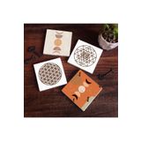 Pinecone Stone Bohem, Minimalist Soyut, Yaşam Çiçeği, Sri Yantra Taş Bardak Altlığı Seti - 4 Parça - Dekoratif, Rustik Mutfak Aksesuarı, 10x10 cm, Kaydırmaz Tabanlı, Şık ve Dayanıklı SC456