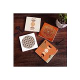 Pinecone Stone Bohem, Minimalist Soyut, Yaşam Çiçeği, Sri Yantra Taş Bardak Altlığı Seti - 4 Parça - Dekoratif, Rustik Mutfak Aksesuarı, 10x10 cm, Kaydırmaz Tabanlı, Şık ve Dayanıklı SC457