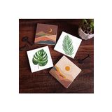 Pinecone Stone Bohem, Yaprak Taş Bardak Altlığı Seti - 4 Parça - Dekoratif, Rustik Mutfak Aksesuarı, 10x10 cm, Kaydırmaz Tabanlı, Şık ve Dayanıklı SC343