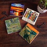 Pinecone Stone Çığlık, Yerli Kadınlar, Deniz Manzarası, Claude Monet Nilüfer Gölü Taş Bardak Altlığı – 4’lü Set, 10x10 cm Dekoratif Masaüstü Koruyucu Doğaltaş Altlık |SC444|