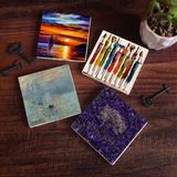 Pinecone Stone Claude Monet İzlenim Gün Doğumu, Hayat Ağacı, Yerli Kadınlar, Deniz Manzarası Taş Bardak Altlığı – 4’lü Set, 10x10 cm Dekoratif Masaüstü Koruyucu Doğaltaş Altlık |SC430|