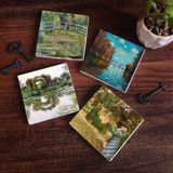 Pinecone Stone Claude Monet Sonbahar, Bahçede, Gül Çiçekli Kemer, Nilüfer Gölü Taş Bardak Altlığı – 4’lü Set, 10x10 cm Dekoratif Masaüstü Koruyucu Doğaltaş Altlık |SC532|