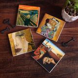 Pinecone Stone Dalí Belleğin Azmi, Çığlık, Gustav Klimt Aile Kucaklama, Altın Gözyaşları Taş Bardak Altlığı – 4’lü Set, 10x10 cm Dekoratif Masaüstü Koruyucu Doğaltaş Altlık |SC567|
