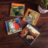Pinecone Stone Dalí Belleğin Azmi, Çığlık, Gustav Klimt Aile Kucaklama, Kaplumbağa Terbiyecisi Taş Bardak Altlığı – 4’lü Set, 10x10 cm Dekoratif Masaüstü Koruyucu Doğaltaş Altlık |SC563|