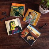 Pinecone Stone Dalí Belleğin Azmi, Picasso Dora Maar’ın Portresi, Çığlık, Klimt Aile Kucaklama Taş Bardak Altlığı – 4’lü Set, 10x10 cm Dekoratif Masaüstü Koruyucu Doğaltaş Altlık |SC543|