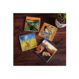 Pinecone Stone Dalí Belleğin Azmi, Van Gogh Buğday Tarlası, Çığlık, Klimt Aile Kucaklama Taş Bardak Altlığı Seti - 4 Parça - Dekoratif, Rustik Mutfak Aksesuarı, 10x10 cm, Kaydırmaz Tabanlı SC552