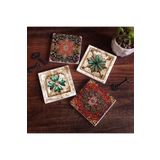 Pinecone Stone Desen, Fas Desenli Vintage Taş Bardak Altlığı Seti - 4 Parça - Dekoratif, Rustik Mutfak Aksesuarı, 10x10 cm, Kaydırmaz Tabanlı, Şık ve Dayanıklı SC340