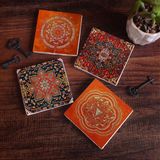 Pinecone Stone Desen, Sri Yantra, Mandala Taş Bardak Altlığı – 4’lü Set, 10x10 cm Dekoratif Masaüstü Koruyucu Doğaltaş Altlık |SC307|