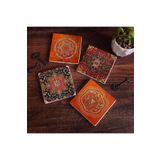Pinecone Stone Desen, Sri Yantra, Mandala Taş Bardak Altlığı Seti - 4 Parça - Dekoratif, Rustik Mutfak Aksesuarı, 10x10 cm, Kaydırmaz Tabanlı, Şık ve Dayanıklı SC307