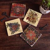 Pinecone Stone Desen, Vintage Çiçek Taş Bardak Altlığı – 4’lü Set, 10x10 cm Dekoratif Masaüstü Koruyucu Doğaltaş Altlık |SC264|