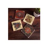 Pinecone Stone Desen, Vintage Çiçek Taş Bardak Altlığı Seti - 4 Parça - Dekoratif, Rustik Mutfak Aksesuarı, 10x10 cm, Kaydırmaz Tabanlı, Şık ve Dayanıklı SC264