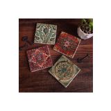 Pinecone Stone Desen, Vintage Desen Taş Bardak Altlığı Seti - 4 Parça - Dekoratif, Rustik Mutfak Aksesuarı, 10x10 cm, Kaydırmaz Tabanlı, Şık ve Dayanıklı SC229