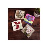 Pinecone Stone Ebru Sanatı Lale, Kelebekli Çiçek, Karla Gerard Hayat Ağacı Taş Bardak Altlığı Seti - 4 Parça - Dekoratif, Rustik Mutfak Aksesuarı, 10x10 cm, Kaydırmaz Tabanlı, Şık ve Dayanıklı SC180