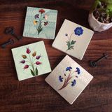 Pinecone Stone Ebru Sanatı, Lale Taş Bardak Altlığı – 4’lü Set, 10x10 cm Dekoratif Masaüstü Koruyucu Doğaltaş Altlık |SC218|