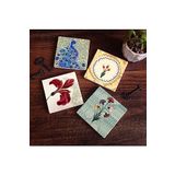 Pinecone Stone Ebru Sanatı, Lale, Tavus Kuşu Taş Bardak Altlığı Seti - 4 Parça - Dekoratif, Rustik Mutfak Aksesuarı, 10x10 cm, Kaydırmaz Tabanlı, Şık ve Dayanıklı SC120