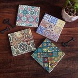 Pinecone Stone Etnik Desen Taş Bardak Altlığı – 4’lü Set, 10x10 cm Dekoratif Masaüstü Koruyucu Doğaltaş Altlık |SC111|