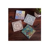 Pinecone Stone Etnik Desen Taş Bardak Altlığı Seti - 4 Parça - Dekoratif, Rustik Mutfak Aksesuarı, 10x10 cm, Kaydırmaz Tabanlı, Şık ve Dayanıklı SC276