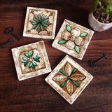 Pinecone Stone Fas Desenli Vintage Taş Bardak Altlığı – 4’lü Set, 10x10 cm Dekoratif Masaüstü Koruyucu Doğaltaş Altlık |SC145|