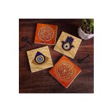 Pinecone Stone Fatma Ana Eli (Hamsa), Nazar, Sri Yantra, Mandala Taş Bardak Altlığı Seti - 4 Parça - Dekoratif, Rustik Mutfak Aksesuarı, 10x10 cm, Kaydırmaz Tabanlı, Şık ve Dayanıklı SC305