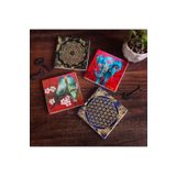 Pinecone Stone Fil, Kuş, Sri Yantra, Yaşam Çiçeği Taş Bardak Altlığı Seti - 4 Parça - Dekoratif, Rustik Mutfak Aksesuarı, 10x10 cm, Kaydırmaz Tabanlı, Şık ve Dayanıklı SC159