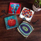 Pinecone Stone Fil, Nazar, Nar Ağacı, Nar Taş Bardak Altlığı – 4’lü Set, 10x10 cm Dekoratif Masaüstü Koruyucu Doğaltaş Altlık |SC151|