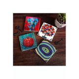 Pinecone Stone Fil, Nazar, Nar Ağacı, Nar Taş Bardak Altlığı Seti - 4 Parça - Dekoratif, Rustik Mutfak Aksesuarı, 10X10 Cm, Kaydırmaz Tabanl�
