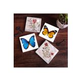 Pinecone Stone Gül Çiçek, Kelebek Taş Bardak Altlığı Seti - 4 Parça - Dekoratif, Rustik Mutfak Aksesuarı, 10x10 cm, Kaydırmaz Tabanlı, Şık ve Dayanıklı SC311