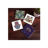 Pinecone Stone Hayat Ağacı, Fatma Ana Eli (Hamsa), Şahmeran Taş Bardak Altlığı Seti - 4 Parça - Dekoratif, Rustik Mutfak Aksesuarı, 10x10 cm, Kaydırmaz Tabanlı, Şık ve Dayanıklı SC489