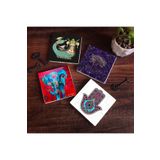 Pinecone Stone Hayat Ağacı, Fil, Fatma Ana Eli (Hamsa), Şahmeran Taş Bardak Altlığı Seti - 4 Parça - Dekoratif, Rustik Mutfak Aksesuarı, 10x10 cm, Kaydırmaz Tabanlı, Şık ve Dayanıklı SC252