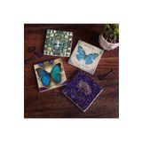Pinecone Stone Hayat Ağacı, Kelebek Taş Bardak Altlığı Seti - 4 Parça - Dekoratif, Rustik Mutfak Aksesuarı, 10x10 cm, Kaydırmaz Tabanlı, Şık ve Dayanıklı SC496