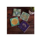 Pinecone Stone Hayat Ağacı, Lotus Çiçeği, Yaşam Çiçeği Taş Bardak Altlığı Seti - 4 Parça - Dekoratif, Rustik Mutfak Aksesuarı, 10x10 cm, Kaydırmaz Tabanlı, Şık ve Dayanıklı SC493