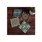 Pinecone Stone Hayat Ağacı, Mandala, Nazar, Sri Yantra Taş Bardak Altlığı Seti - 4 Parça - Dekoratif, Rustik Mutfak Aksesuarı, 10x10 cm, Kaydırmaz Tabanlı, Şık ve Dayanıklı SC177