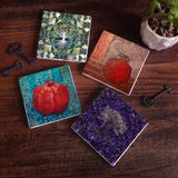 Pinecone Stone Hayat Ağacı, Nar Taş Bardak Altlığı – 4’lü Set, 10x10 cm Dekoratif Masaüstü Koruyucu Doğaltaş Altlık |SC485|