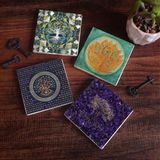 Pinecone Stone Hayat Ağacı, Nazar, Lotus Çiçeği Taş Bardak Altlığı – 4’lü Set, 10x10 cm Dekoratif Masaüstü Koruyucu Doğaltaş Altlık |SC495|