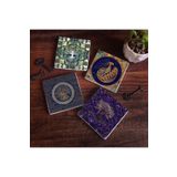 Pinecone Stone Hayat Ağacı, Nazar, Tavus Kuşu Taş Bardak Altlığı Seti - 4 Parça - Dekoratif, Rustik Mutfak Aksesuarı, 10x10 cm, Kaydırmaz Tabanlı, Şık ve Dayanıklı SC494